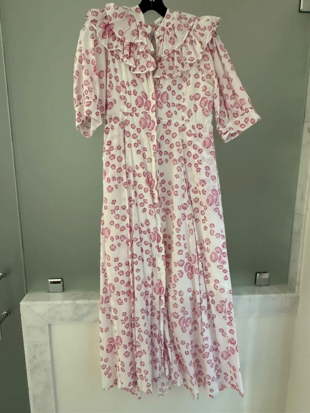 Julia Amory Pin & White Ruffled Shirt Dress Clambake Shell Size Small - Picture 2 of 9